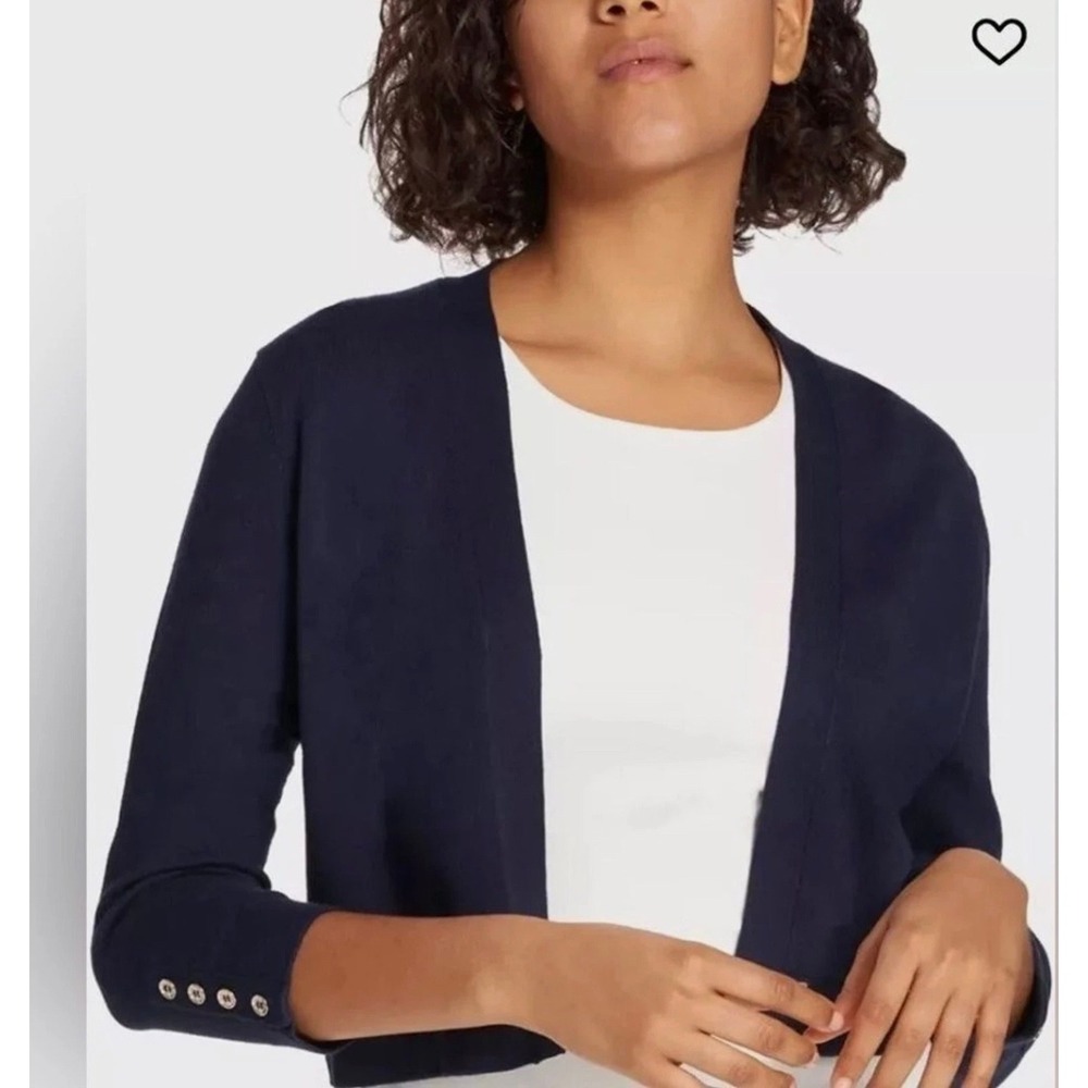 Tommy Hilfiger Womens Navy Blue Open Front Cardigan Button Cuff Sweater Size L
